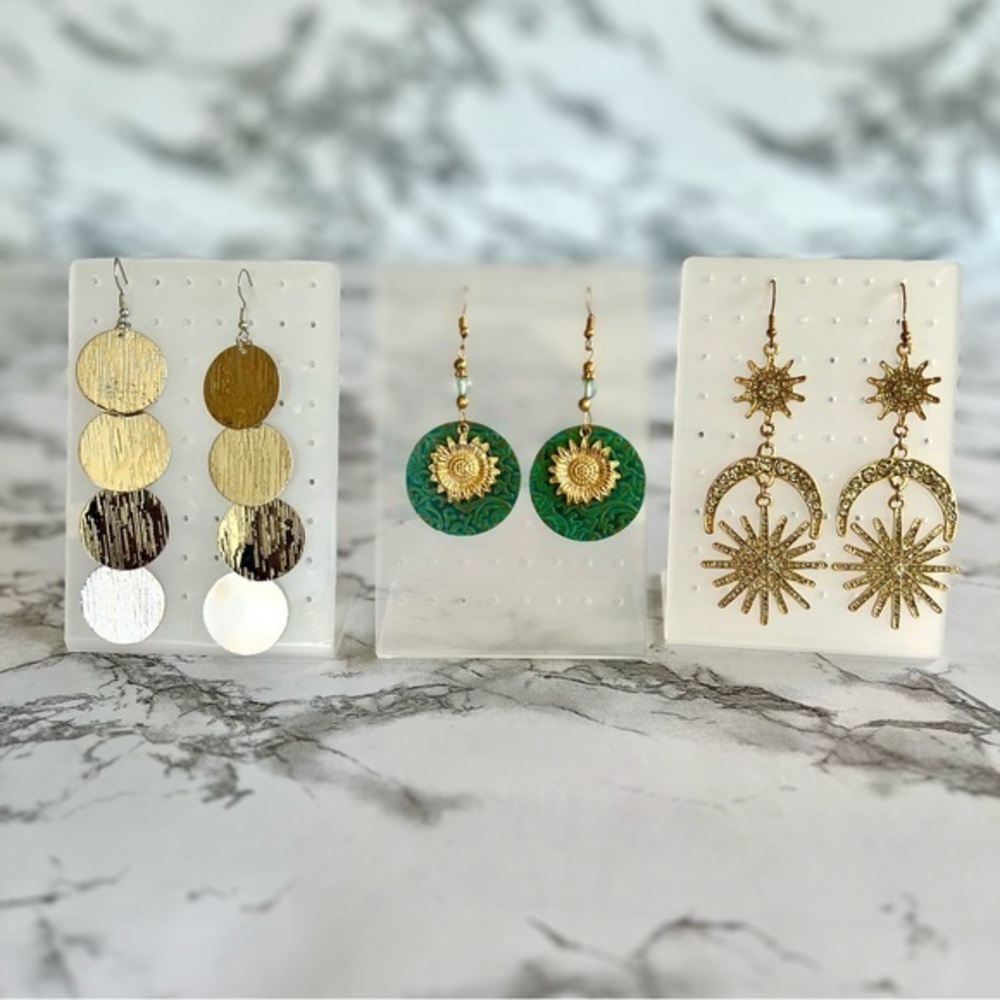 Earring Lot of 3 Starburst Gold Tone Earrings Dangle Rhinestone Metal NEW